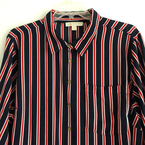 Michael Kors Button Front Top Blouse Women's Plus Size 3X Blue Red Stripe Office - Picture 2 of 10